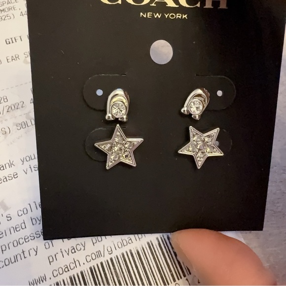 (NWT) Coach Signature And Pave Star Stud Earrings Set of 2 Silver C7778 - Picture 3 of 5